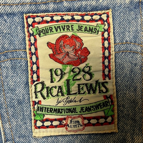 VINTAGE Denim Mini Jean Skirt Rica Lewis Raw Hem Vtg Size 44 / US 12 - Picture 4 of 10